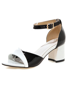 Color Block sandales sangles brevet PU talons pour femmes