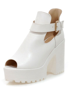 Talons blanc Peep Toe plate-forme sandales boucle en cuir pour hommes
