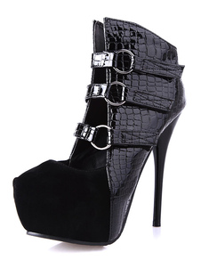 Plateforme noire sandales Croro impression cuir talons pour femmes
