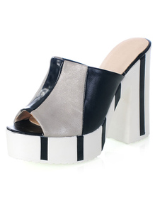 Multicolor Peep Toe sandales PU imprimer haut talon chaussons pour femmes