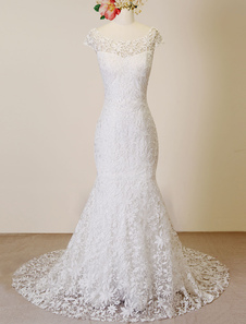 Sirène mariage robe boule dentelle coupe hors Tribunal Train robe de mariée