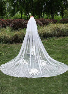 Voile cathédrale Ivoire dualiste bord coupé cascade voiles avec fleur avec un peigne (longueur 300cm