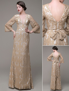 Mère de dentelle de mariée Robes de v-Neck manches a-ligne étage longueur pour robe de soirée avec B