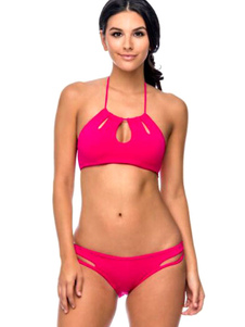 Rose rouge Halter bretelles Bikini lacets Polyester maillot de bain pour femmes