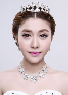 Ensembles de bijoux de mariée fleur diamant décoré collier boucle d’oreille, parures de bijoux du so