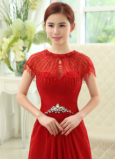 Mariage rouge Wraps secteur Tulle perlant châle Vintage