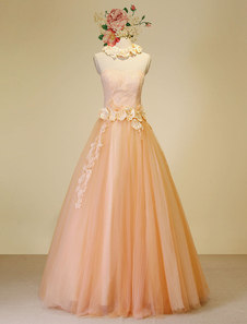 Robes de Quinceanera bustier a-ligne de perles Satin fleur Tulle dentelle appliques-parole longueur 