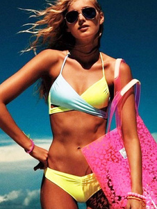 Multicolor Halter Bikini de sangles découpe Polyester maillot de bain pour femmes