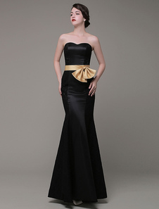 Longueur Prom robe sirène Sweatheart Satin Sash Bow étage longueur robe de soirée