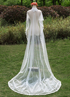 Cathédrale de mariage châle col haut dentelle perles cascade moniste Wraps avec bord coupé (longueur