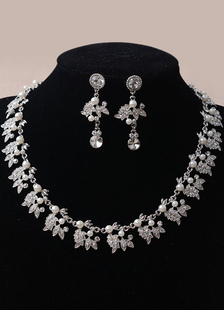 Bijoux Sterling définit Rhinetone feuilles, parures de bijoux avec Pealrs décoré du soir