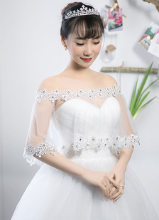 Bateau nuptiale châle dentelle fleur pointe diamant décoré Wraps