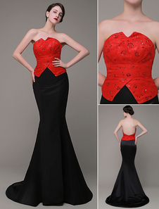 Sirène robe de soirée bustier dentelle perles plis robe de bal Train Chaple