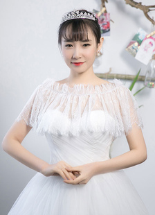 Plissé dentelle châle de mariée Ivoire perles encapsule