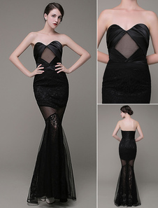 Sirène robe de soirée Satin Sweatheart plissé Iluusion dentelle fleur longueur Prom robe