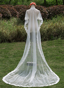 Châle de mariage cathédrale Sequins moniste cascade dentelle appliques bord roulés (longueur 300cm)