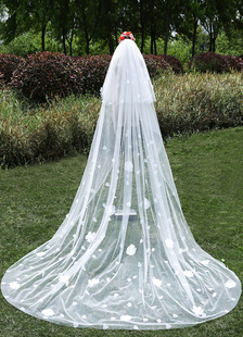 Voile de mariée cathédrale fleur double bord coupé Waterdfall voiles avec peigne (longueur 300cm)