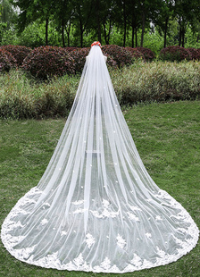 Voile de mariée cathédrale cascade moniste dentelle appliques bord voile avec peigne (longueur 300cm