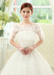 Bridal Pure encapsule cou volants dentelle Bateau mariage châle