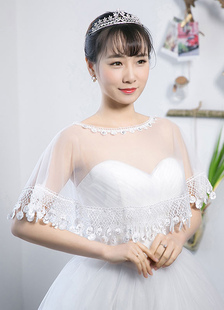 Illusion nuptiale châle Tulle tissu mariage Wraps avec dentelle décoré