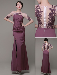 Robe de soirée longue Tulle Jewel dentelle appliques Satin plissé cheville longueur robe de bal