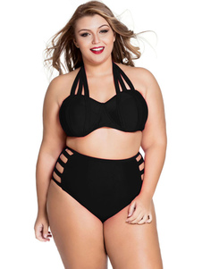 Licol noir sangles Bikini découpe Polyester maillot de bain pour femmes