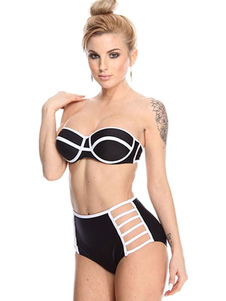 Bikini bustier noir coupé Chic Polyester maillot de bain pour femmes