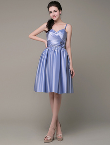 Bretelles de Cocktail sweatheart robe Spaghetti Sash plissé taffetas fleur du genou longueur robe de