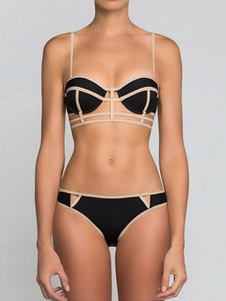 Bikini noir sangles coupé Chic Polyester maillot de bain pour femmes