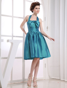 Licou robe de Cocktail a-ligne taffetas Sash plissé Bow genou-longueur robe de bal