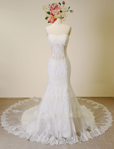 Sirène robe bustier dentelle taille Illusion Train Chaple mariée robe de mariée