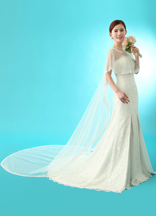 Cathédrale de mariage Wraps dualiste dentelle appliques bord cascade nuptiale châle (longueur 300cm)