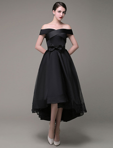 Robe de soirée asymétrique Organza a-ligne de hors-la-épaule Sash Bow robe de bal a-line