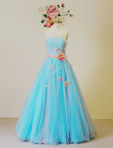 Parole longueur Prom robe bustier plissé perles Quinceanera a-line robes avec Decor fleur