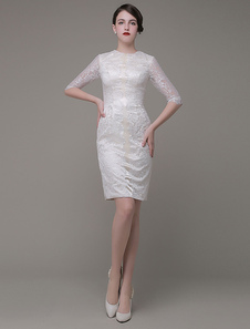 Gaine de mère de la mariée Robes bijou mi-longues dentelle Party Dress