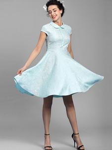 Lumière verte Flare robe Slim Fit coton robe courte