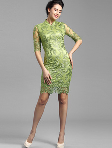 Robe Bodycon vert semi Sheer Lace robe de Midi