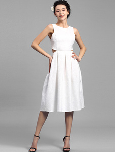Robe blanche Midi découpe coton robe lin