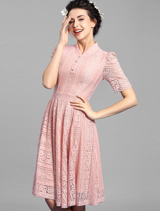 Flare rose robe Slim Fit dentelle Midi