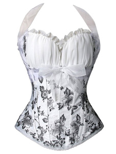 Halter impression blanc Bow Bustier Spandex Corset pour femmes