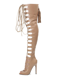 Sandales gladiateur kaki découper Lace Up bottes pour femmes