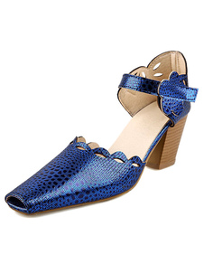 Sandales imprimés bleus découpé sangles PU talons pour femmes