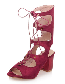 Gladiator découpe sandales talons daim rouge pour femmes