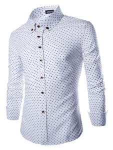 Polka Dot Shirt coton blanc chemise Casual pour hommes