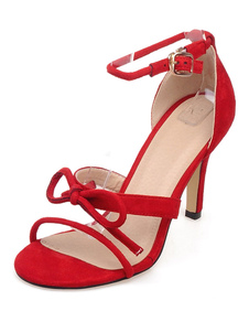 Red Bow sandales sangles Suede talons hauts pour femmes