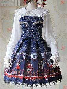 Lolita bleu marine Jumper Skirt avec Circus modèle et taille Bow