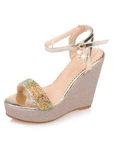 Or Wedge Sandals paillettes PU sandales pour femmes