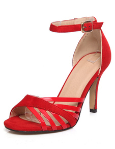 Rouge bretelles sandales PU Chic talons hauts pour femmes
