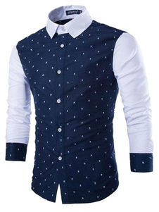 Chemise marine foncé coton imprimé chemise Chic pour hommes