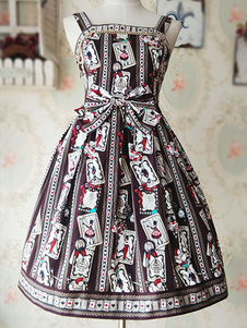 Sangles imprimé Lolita Robe Backless Lace-up Poker JSK avec arc de taille